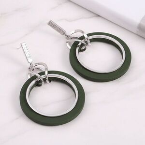Womens Silver Tone Green Hoop Earrings